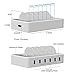 JZBRAIN Charging Station 6-Port USB for Multiple Devices Brushed Aluminum Fast Charger Docking Organizer- Phones Tablets and Other Gadgets(White)