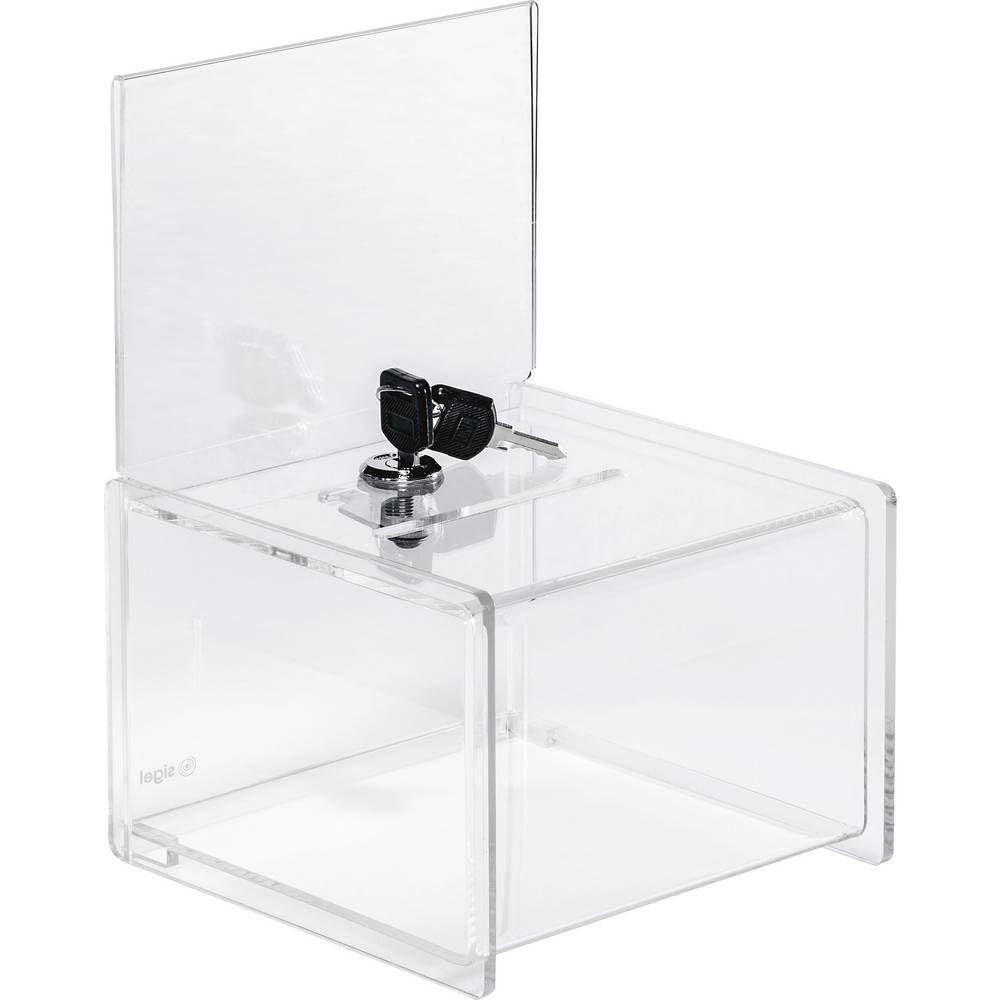 SIGEL VA151 Lockable Promotional Box / Suggestion Box, 15 x 22 x 15 cm, with insert panel, acrylic, transparent