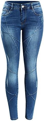 Patchwork Brand New Mid Low Waist Stretch Skinny Pants Jeans For Women Denim Jean Blue S