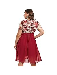 Vestido de doble capa de gasa con cuello en V floral de talla grande para mujer ZEZCLO