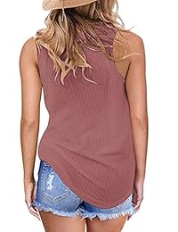 OWIN Camisetas sin mangas para mujer, de punto de gofre, informales, con nudo torcido