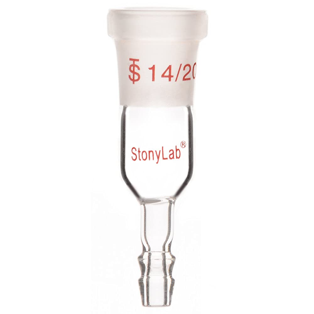 StonyLab Glass Straight Inlet Adapter with 14/20 Female Glass Joint Outer Joint and 8mm ID 12mm OD Hose Connection Lab Glassware