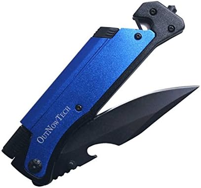 OutNowTech Vantage Folding Pocket Knife - Multi-Purpose One-Handed Easy Open Survival Knife for Hikers & Campers, with Magnesium Fire Starter, Belt Cutter & LED Light