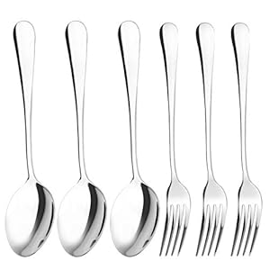 Qinglele Cuchara de mesa, tenedor de mesa, juego de cubiertos, 3 cucharas y 3 tenedores, acero inoxidable 304, 20,4 cm 8 pulgadas, 6 piezas