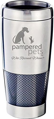Pampered Pets Laser Engraved Logo "Who Rescued Whom?" Stainless Steel Tumbler, 16-Ounce, Silver with Double-Wall Construction