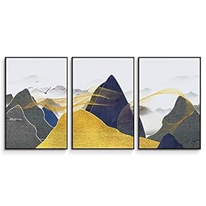 3 Piece Framed Canvas Wall Art Abstract Mountain Canvas Prints Home Artwork Decoration for Living Room,Bedroom - 16"x24"x3 Panels