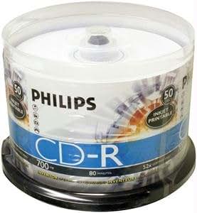 Philips CD-R 52x 80min/700mb Inkjet Printable Blank CD CDR Recordable ...