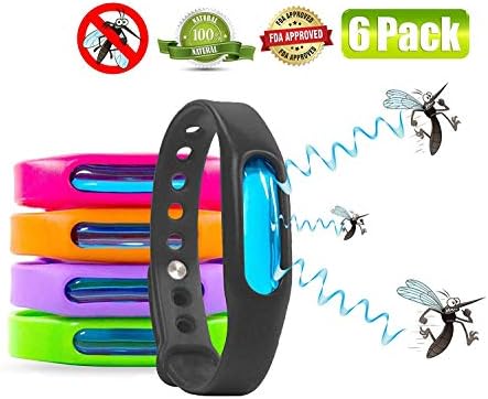 Mosquito Repellent Bracelets, 100% All Natural Plant-Based Natural Ingredients, DEET Free, Soft Silicone Material, Waterproof, for Kids, Adults, Indoor Outdoor, Pack of 6