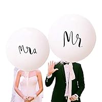 36 Inch Mr. & Mrs. White Balloons Giant Wedding Balloons Round White Printing Letters Latex Balloons for Outdoor Or Indoor Engagement Party Decorations Anniversary Party Decorations (Mr. & Mrs.)