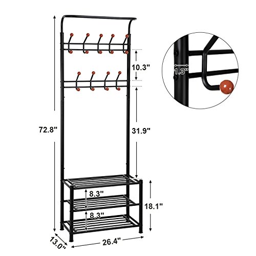 Home Furniture SONGMICS Heavy Duty 18 Hooks Coat Rack with 3Tier Shoe