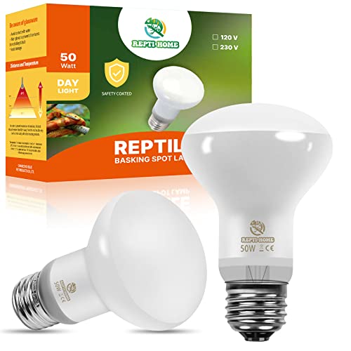 REPTI HOME バスキングライト 爬虫類 サングロー 50W 2個 爬虫類 ライト 紫外線ライト 爬虫類 日光模擬 UVA＆昼用集光型スポットランプ 爬虫類 保温電球 ヒゲドラゴン、トカゲ、亀等用