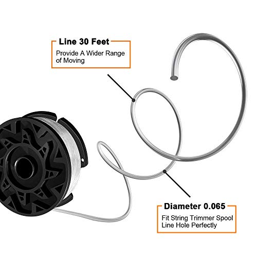 vicrays String Trimmer Spool Replacement for Black and Decker,AF-100 Weed Eater Spools with 30 Feet of .065-Inch Line, GH600 GH900 Edger with RC-100-P Spool Cap Covers (6 Spools, 1 Cap,1 Spring)