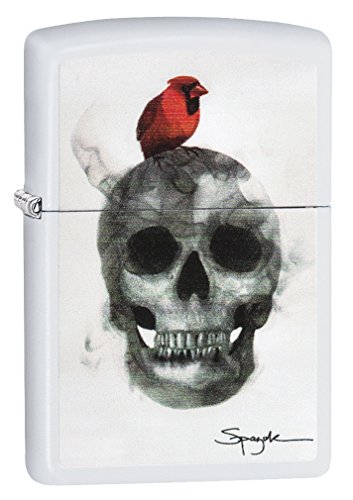 Zippo Spazuk Cardinal Resting on a Smoking Skull Design White Matte Lighter