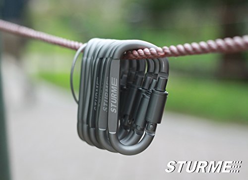 STURME Carabiner Clip Aluminum D-Ring Locking Durable Strong and Light Large Carabiners Clip Set for Outdoor Camping Screw Gate Lock Hooks Spring Link Improved Design Pack (9 Pack) - Thumbnail 7