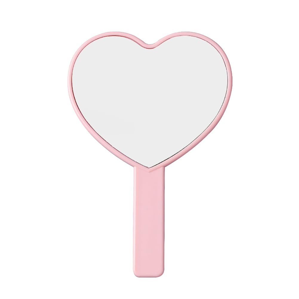 HugeDE Heart Shaped Mirrors Hand Cosmetic Mirrors Handheld Makeup Mirrors Cute Travel Mirrors Lightweight Portable Mirrors with Handle Pink