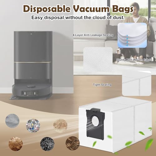 Spofan Accessories Spare Parts for Dreame L40 Ultra AE, L10s Ultra Gen 2, L10s Pro Ultra, Mova E30 Ultra Robot Vacuum Cleaner, 1 Main Brush, 2 Filters, 4 Side Brushes, 4 Mop Cloths, 6 Bags