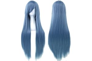 IMISSU 80cm Long Straight Natural Hair Cosplay Wigs with Bangs Colorful Halloween Costume Party Wig for Girl (Navy Blue)