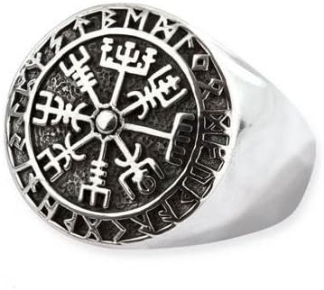 Wikinger Kompass Ring Vegvisir Runen Futhark Rune Asatru 925er