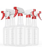 Veco Spray Bottle (5 Pack,16/24 Oz) with Measurements and Adjustable Nozzle(Mist & Stream Mode), HDPE Plastic Spray Bottles for Cleaning Solution