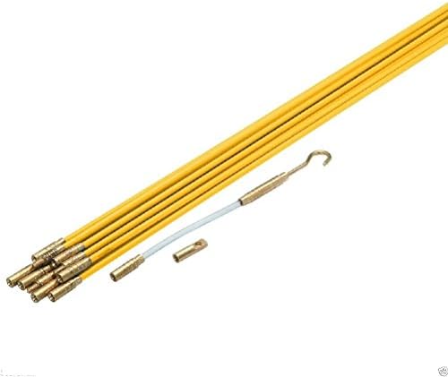 11' x 3/16" Fiberglass Wire &amp; Cable Running Pulling Rods Fish New in Case Kit