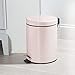 mDesign Small Modern 1.3 Gallon Round Metal Lidded Step Trash Can, Compact Garbage Bin with Removable Liner Bucket and Handle for Bathroom, Kitchen, Craft Room, Office, Garage - Light Pink