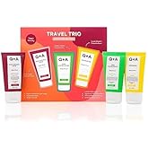 Q+A Travel Trio Body Care Giftset, containing a Hyaluronic Acid Body Wash, AHA Exfoliator Body Scrub, and a Ceramide Body Lotion, each item 50ml