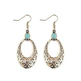 Peony.T Women' Girls' Bohemia Tribal Vintage Dangle Earrings With Turquoise Bead Inlay Nickel Free