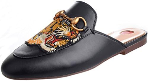 Women's Black Retro Fashion Loafers Round Toe Slip on Flat Outdoor Slippers with Furry and Buckle