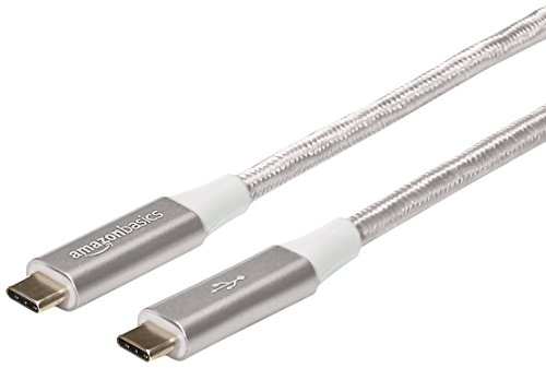 AmazonBasics Double Braided Nylon USB Type-C to Type-C 3.1 Gen 1 Cable, 6 Feet (1.8 Meters) - Silver