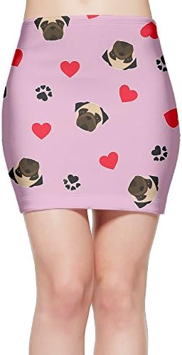 Bo Kids Pug Dog, Paw Print And Red Heart Women's Suit Skirt With Tight Waist Band