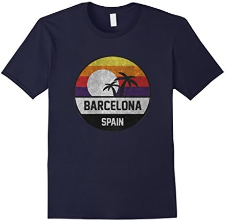 Mens Barcelona Retro Sunset Vintage T-Shirt Medium Navy