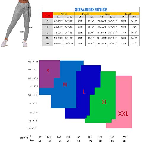 ASNUG High Waist Yoga Pants for Women Tummy Control Workout Ruched Butt Lifting Stretchy Leggings (Grey, L) - Thumbnail 6