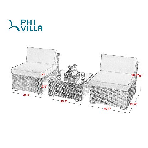 PHI VILLA Outdoor Sectional Furniture 3 Piece Patio Sofa Set LowBack