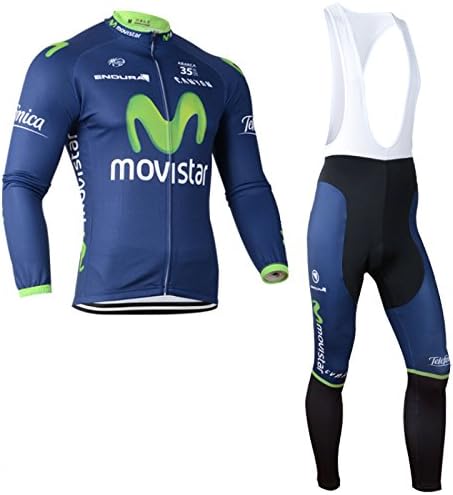 2014 Outdoor Sports Pro Team Men's Long Sleeve Movistar Cycling Jersey and Bib Pants Set