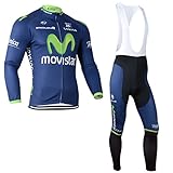 2014 Outdoor Sports Pro Team Men's Long Sleeve Movistar Cycling Jersey and Bib Pants Set