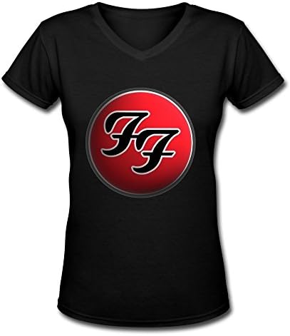TWSY Women's Foo Fighters V Neck T-Shirt Black US Size S,100% Cotton