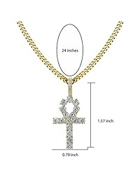 Dije con forma de anj de TOPGRILLZ, diseño de cruz ansada egipcia, chapado en oro de 14 K, pavé, cadena de 24 pulgadas