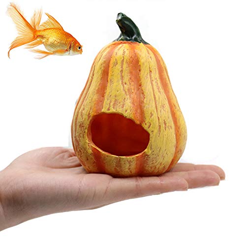 HenryDong Handmade Resin Pumpkin Aquarium Décor Ornaments, 2 Pack, 1 Pack, Fish Tank Safe Decorations, Flameer Turtles Hiding Hole Cave, Table Accessories Decor Reptile Box Shelter Habitat