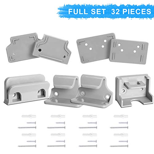 Babepai Hardware Replacement Parts Kit for Retractable Baby Gate, Full Set Wall Mounting Accessories Brackets Screws Wall Spacer Grey