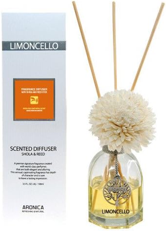 Scent Avenue "Limoncello" Octagon Essential Oil Reed Diffuser Set - Glass Bottle, Hand-crafted Flower, Reed Sticks (3.5 oz.)