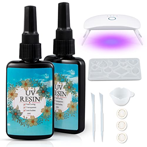 UV Resin Kit with Light, 200g Crystal Clear Hard Glossy UV Resin