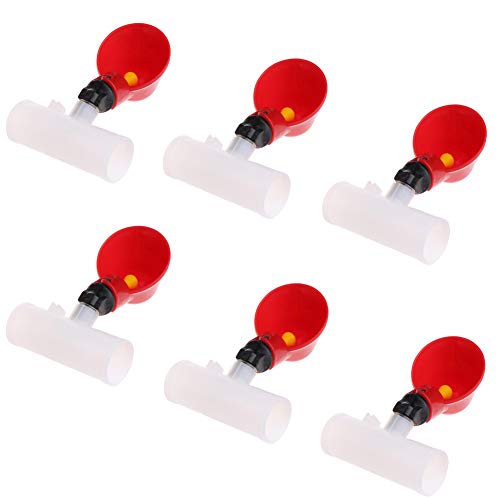 Walkingpround 6 Pack Red Poultry Water Drinking Cups- Chicken Hen Automatic Drinkers Birds Waterer and PVC Fittings