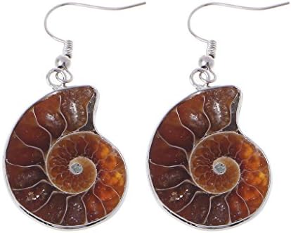 kinmyte Natural Snail Ammonite Spiral Whorl Conch Shell Fossils Pendant Dangle Earrings(Gray)