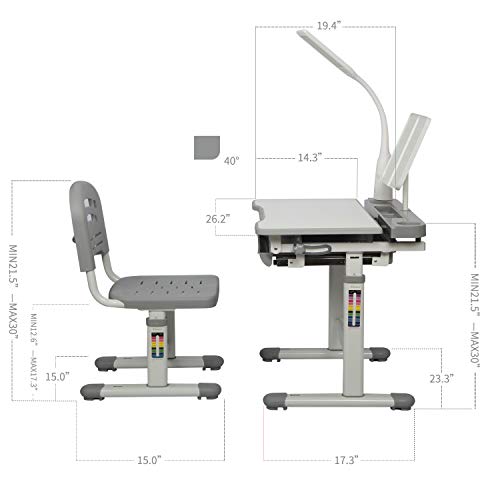 Diroan Kids Functional Desk and Chair Set, Height Adjustable Children