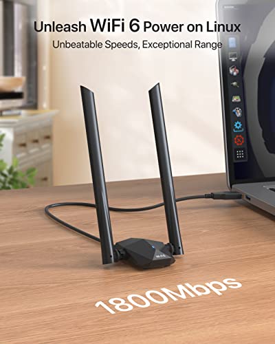 BrosTrend AX1800 WiFi 6 Linux Adapter for Ubuntu, Mint, Debian, Kubuntu, Mate, Zorin, PureOS, Windows 11/10, Long Range Antenna WiFi USB Linux Dual Band USB Wi-Fi for PC and Raspberry Pi 2+