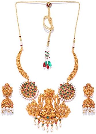 Indian Bollywood Temple Jewelry Pendant Style Gold Plated Polki Necklace Set