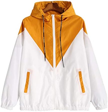 Women Men Hooded Patchwork Lightweight Windbreaker Jacket Winter Coat Outerwear