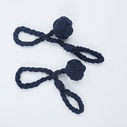 BUZIO 2 Pieces Hand Knitting Blackout Curtain Rope Cord Rural Cotton Tie Back, Navy Blue