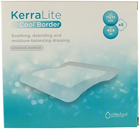 KerraLite Cool Adhesive Border 4"x4" Hydrogel Wound Dressing (CWL1008) – Soothes, Debrides and Moisturizes for Effective Healing of Dry, Lightly Exuding Sloughy Wounds, Scalds & Skin Tears (Box of 5)