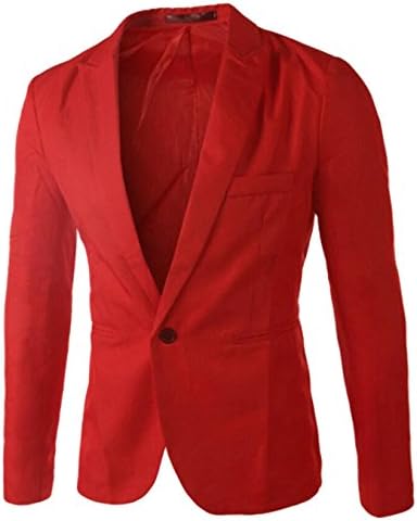 Acquaa Mens Casual Formal One Button Suit Jackets Blazer Red S